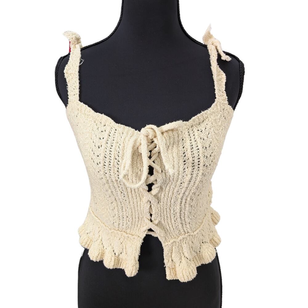 Urban Outfitters Cropped Knit Lace Up Peasant Tank Top | Women's S/P